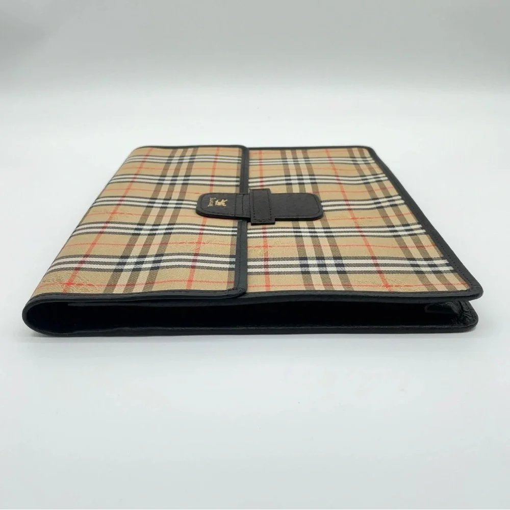 Auth Burberry Nova Check Shadow Horse Canvas Beige Clutch bag